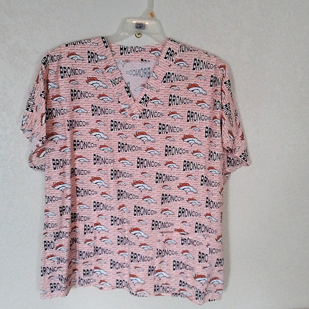 Broncos Theme Scrub Top 2 Front Pockets size